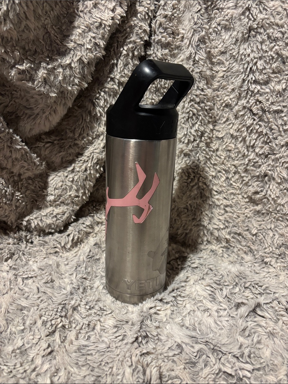 Yeti Stainless Steel Bottle with Pink Decal and Black Lid